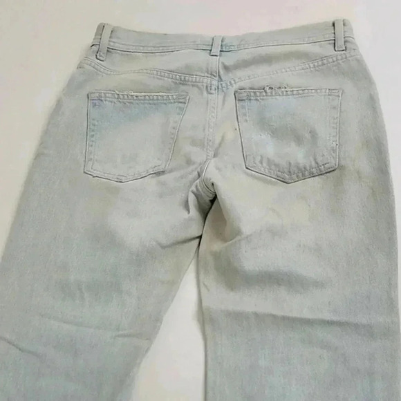 Free People Maggie Straight Leg Mid Rise Distressed Denim Jeans Paradise Blue - Picture 13 of 15